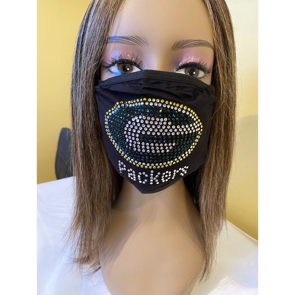 Green Bay Packers Bling Face Mask Front Logo - Picture 4 of 10